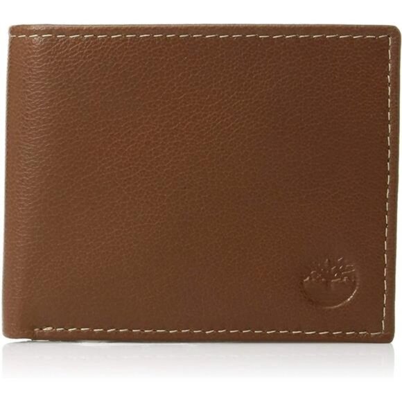 Men's Leather Wallet With Attached Flip Pocket, Tan
